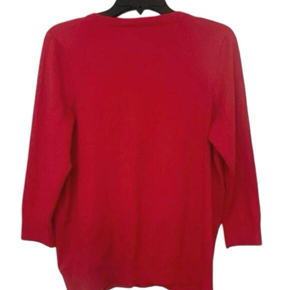 Talbots Pima Cotton Blend Red Cardigan Sweater 3/4 Sleeve Size X Preppy Academia - Picture 2 of 13